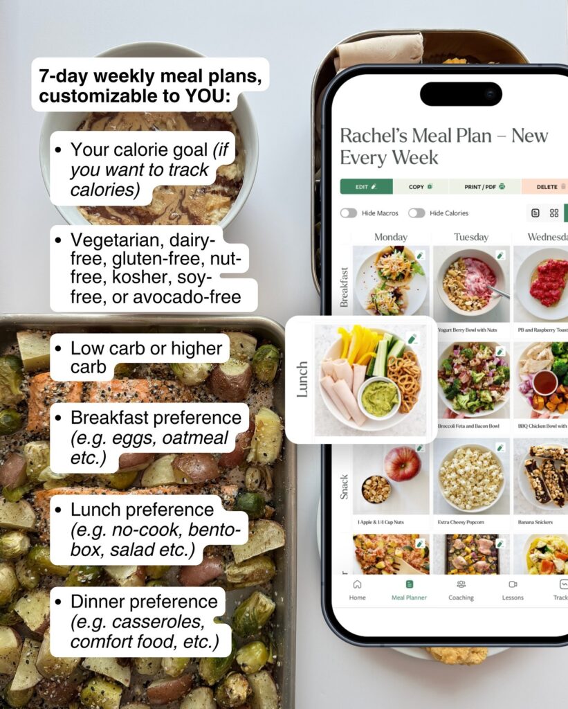 Meal planner app showing weekly view of meals.