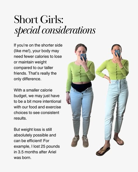 Side-by-side images of a shorter woman showing body changes, highlighting weight loss considerations for short women.