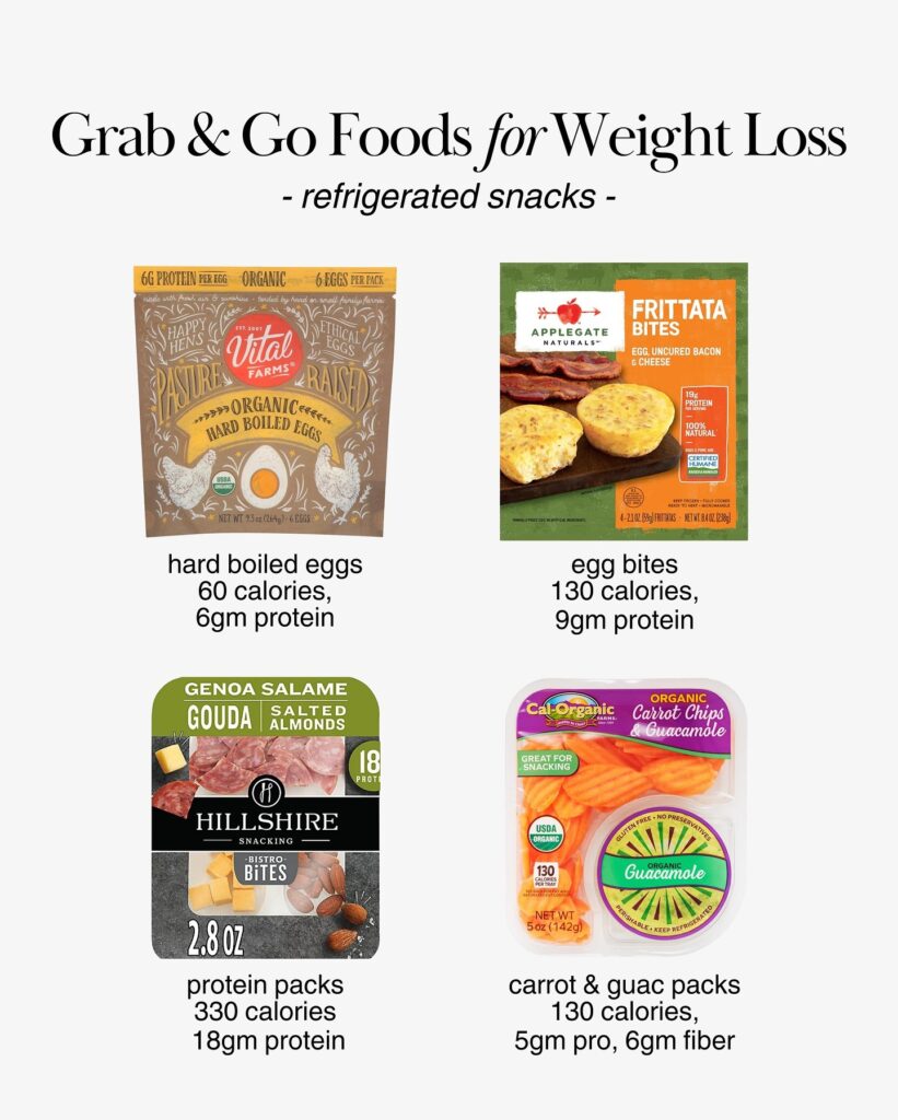 Refrigerated grab-and-go foods, including eggs, egg bites, and protein packs
