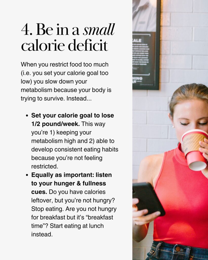 Woman holding coffee and phone representing mindful eating and calorie awareness