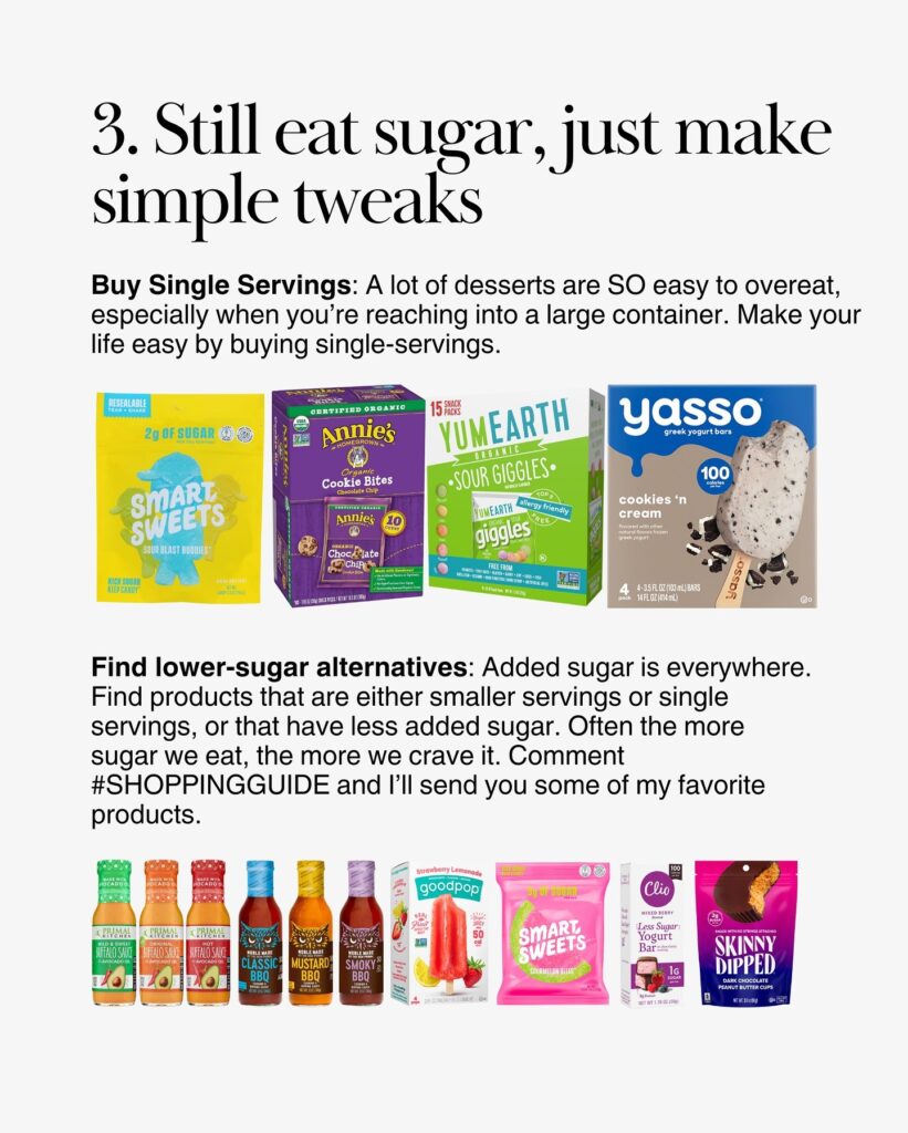 Portion-controlled desserts and lower sugar snack alternatives, including Yasso bars, SmartSweets, and yogurt bars.