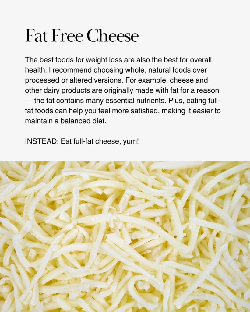 Shredded full-fat cheese illustrating a satisfying alternative to fat-free cheese.