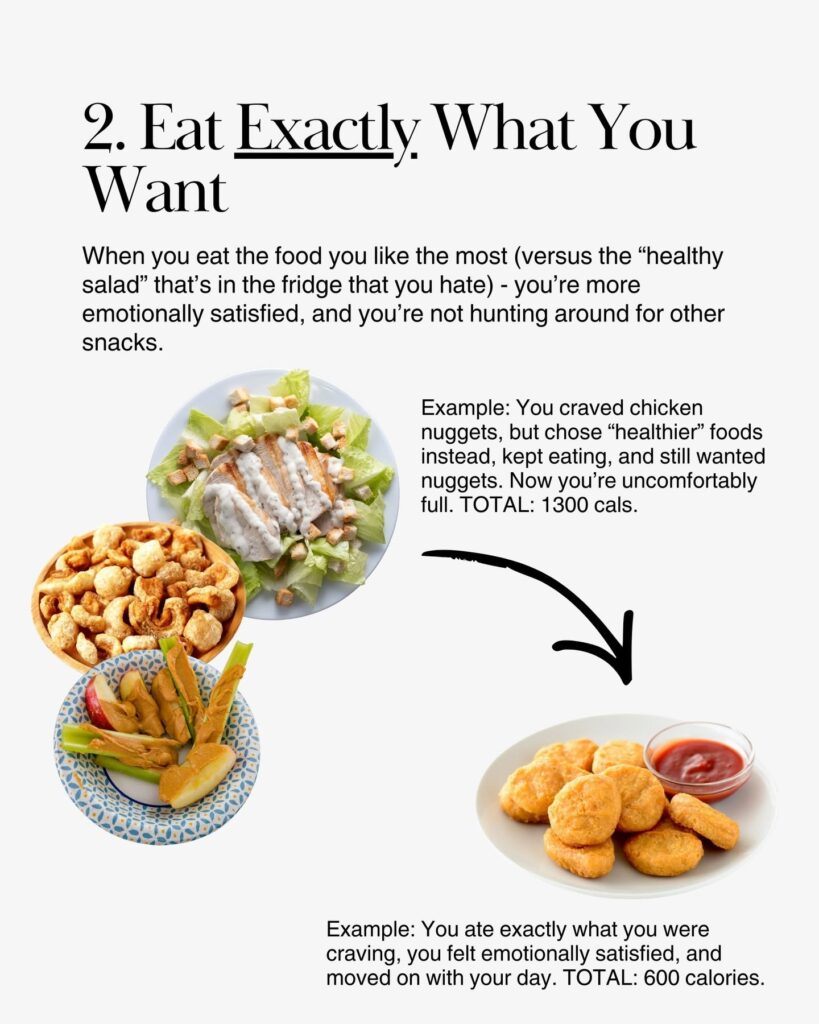 Chicken nuggets compared with several substitute foods showing how honoring a craving can sometimes prevent overeating.