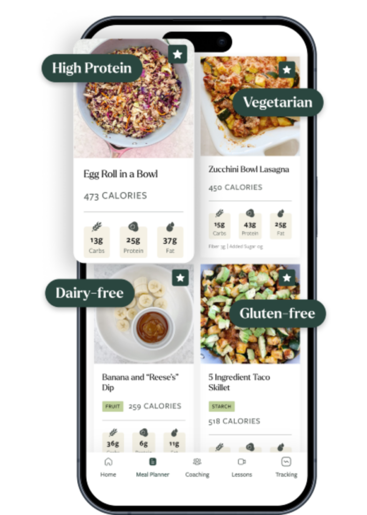 iPhone screenshot of meal plans