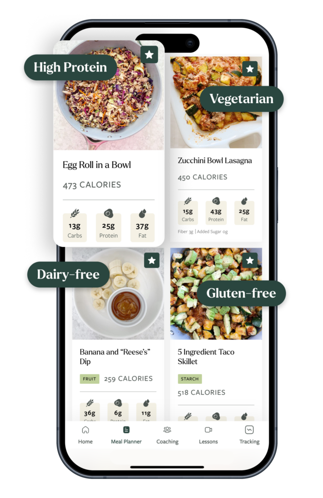iPhone screenshot of meal plans